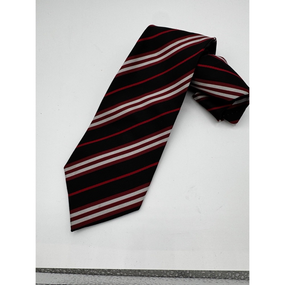 VTG Burberry Silk Tie Black/white/red Stripped Some Flaws Noted In Pics A2
